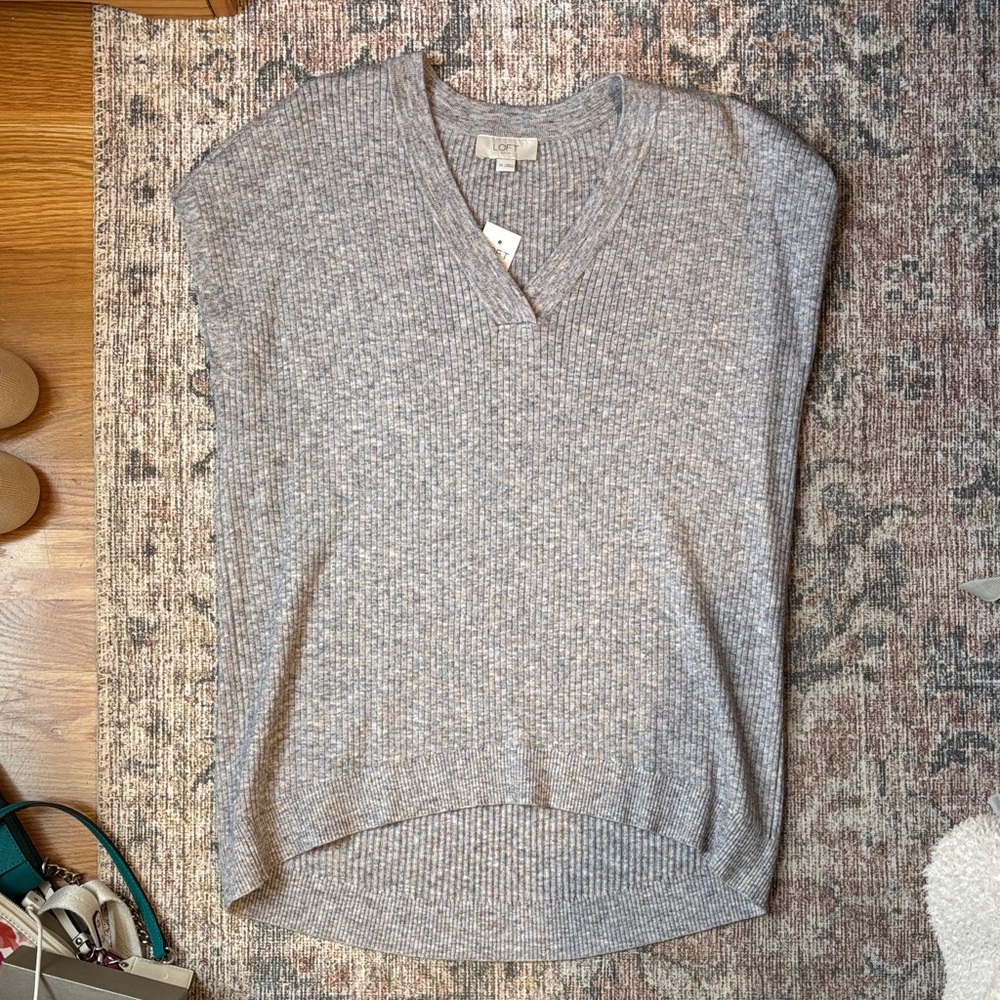 Gray V-Neck Knit Sweater Vest